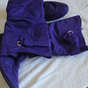 Vibrant Purple Suede Boots with Buckle